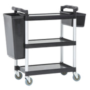 Utility Cart with 3 Shelves Black Plastic - 31 9/10 L x 17 1/8 W x 35 4/5 H by HUBERT – Polypropylene (PP), Black, Model T611