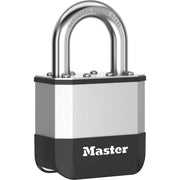 Elite™ 52mm Laminated Padlock by Master Lock – Laminated Steel Boron Steel Aluminium Rubber Nickel, Gray, Model PK5EURD