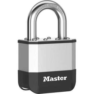 Elite™ 52mm Laminated Padlock by Master Lock – Laminated Steel Boron Steel Aluminium Rubber Nickel, Gray, Model PK5EURD