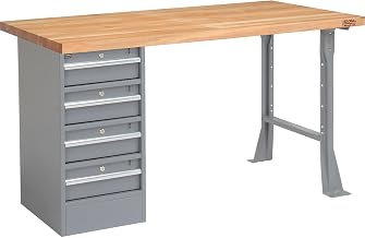Global Industrial Single Pedestal Workbench, 60"W x 30"D x 33-3/4"H, Gray