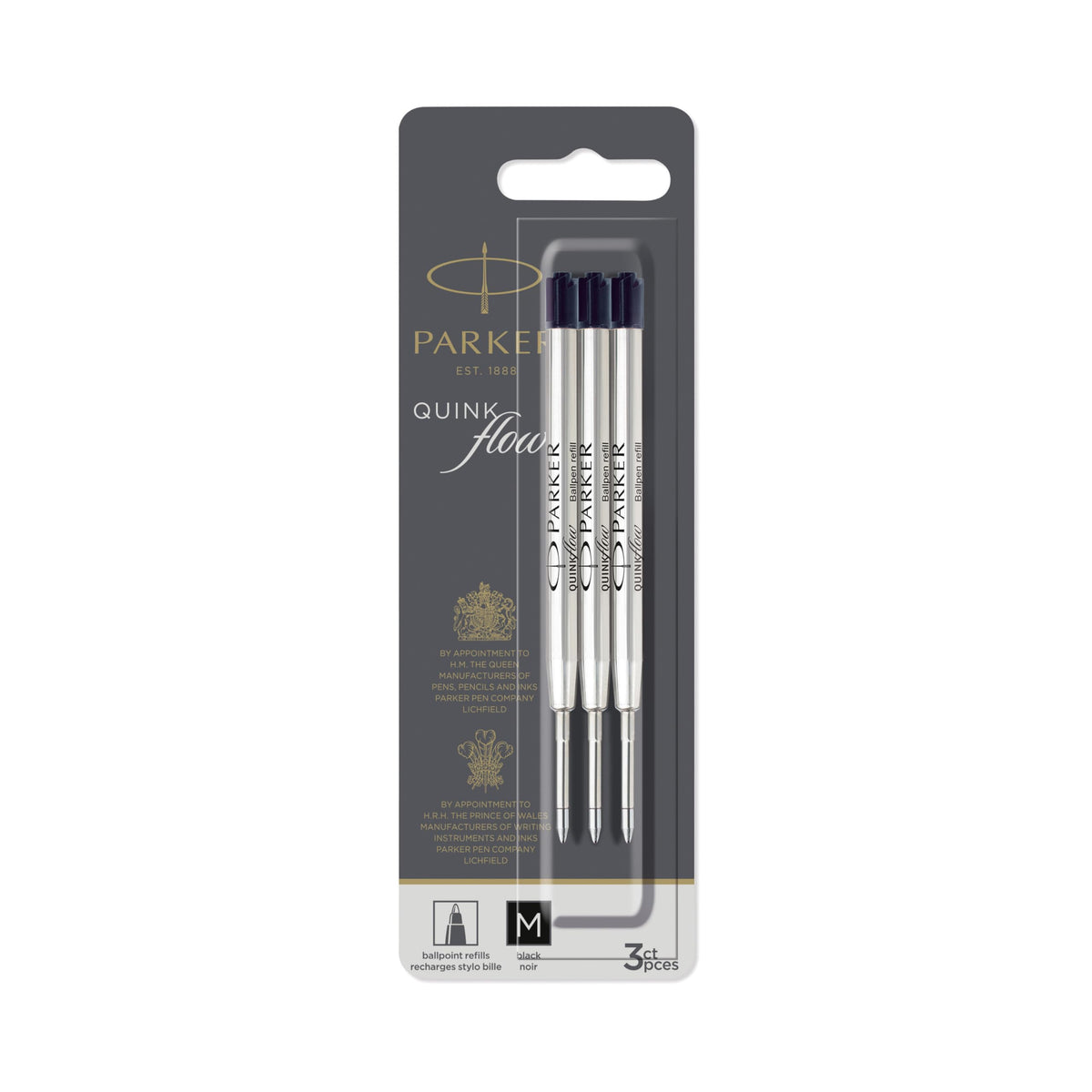 QUINKflow Ballpoint Pen Ink Refills by Parker – 3 Count, Black, Pack of 3, Model 2119151