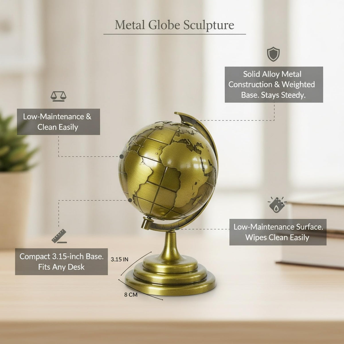 Alloy Metal Globe Model by Fitnnybay – 3.74 x 6.69 x 4.72 in, Alloy, Green, Model C2026L08Y15A194034WSSDCO