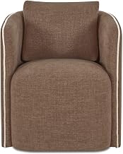 Cecil Dining Chair, Rounded High Back, 360-Degree Swivel, Micro-Textured Upholstery, Cotton Cord Piping, Dark Brown
