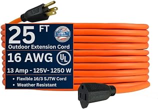 Three Conductor Grounded Orange Cord - 125V 16/3 x 25ft