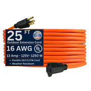 Three Conductor Grounded Orange Cord - 125V 16/3 x 25ft by US Wire and Cable – 25 ft, PVC, Orange, Model ELC0007