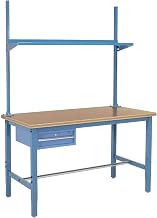 Global Industrial 60" W x 36" D Workbench, 1-5/8" Thick Shop Top Square Edge with Drawer, Upright & Shelf, Blue