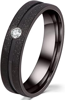 Womens 5mm Stainless Steel Sand Blast Finish Channel Set Line CZ Inlay Black Wedding Band Engagement Ring