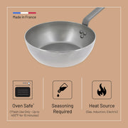 MINERAL B Carbon Steel Country Fry Pan - 11” Diameter by de Buyer – 11", 2.75 liters, Carbon Steel, Gray, Model 561428
