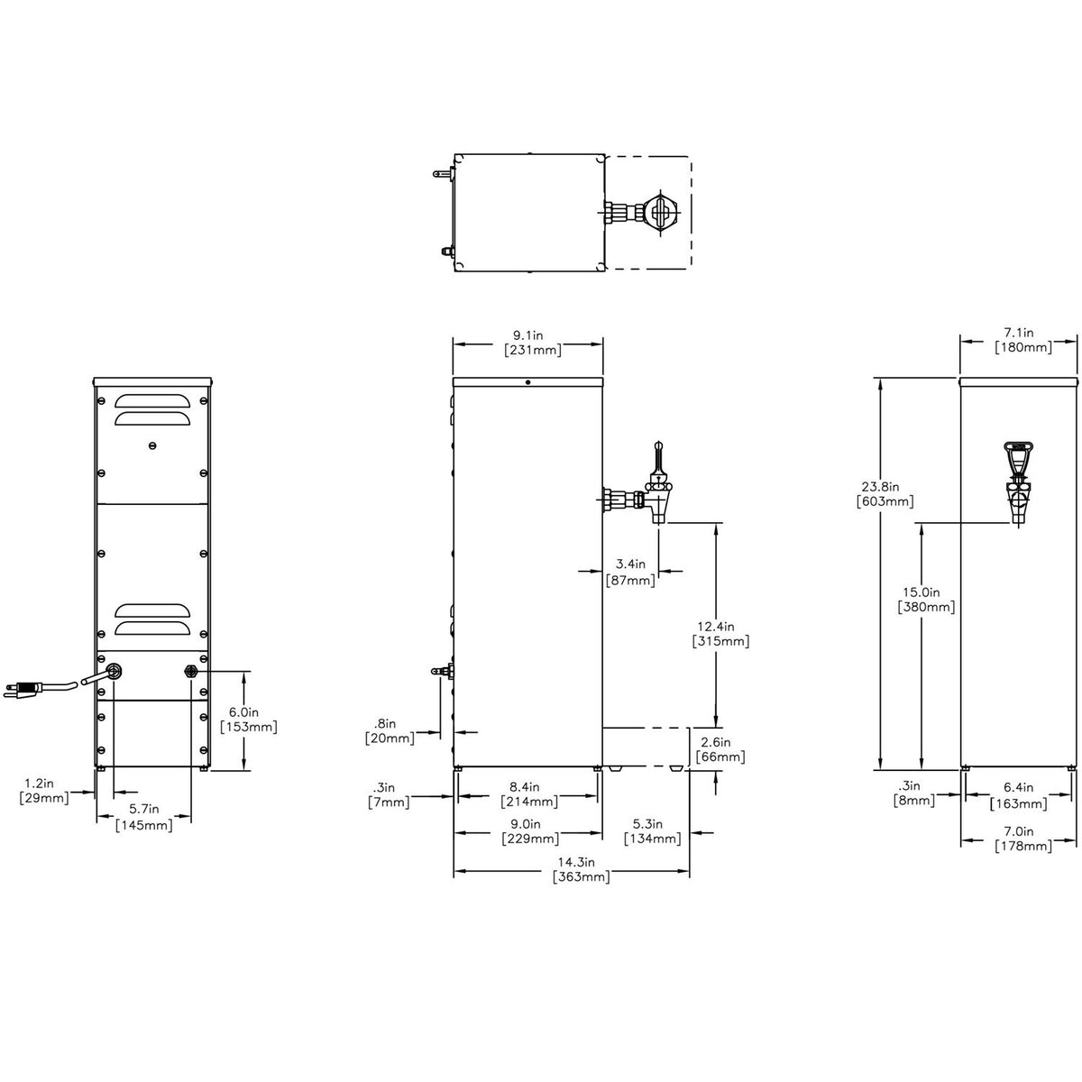 Hot Water Dispenser by Bunn – 10.50x32.00x16.00, 2.0 gallons, In Description, Black/Stainless, Model 02500.0001