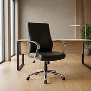 LeatherPlus-Upholstered High-Back Office Chair with Adjustable Arms, Chrome Base Executive Desk Chair for Home Office