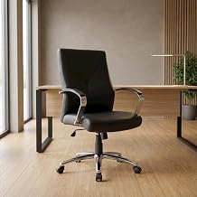 LeatherPlus-Upholstered High-Back Office Chair with Adjustable Arms, Chrome Base Executive Desk Chair for Home Office