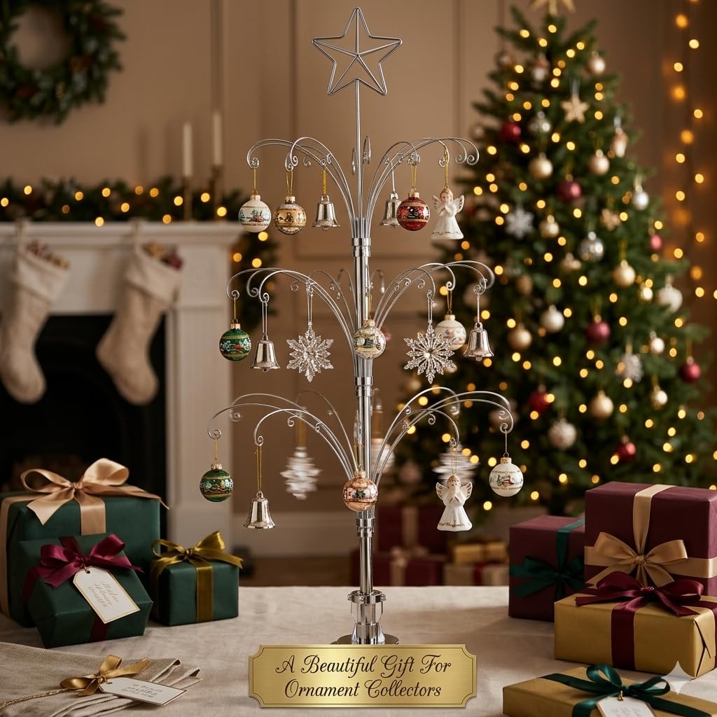 Hohiya Rotating Ornament Tree, 47 Inch, Chrome Silver