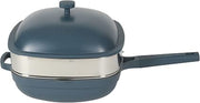 Crock-Pot Northvale 5.3 Quart Ceramic Nonstick Sauté Pan with Steamer Basket & Lid, Cast Aluminum Pan with Induction Base and Soft-Touch Handle, Matte Blue