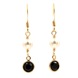Crystal Channel Drop Dangle Earring - Jet Black Color by Martiana Jewelry – 1 inch, Crystal, Pearl, Gold Tone Ear Hook, Jet Black, Model MJ-E109