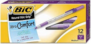 BIC Round Stic Grip Xtra-Comfort Ballpoint Pens, 1.2mm, Medium Point, 12-Count (Purple)
