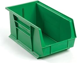 Global Industrial Plastic Hanging & Stacking Bin, 14-3/4"L x 8-1/4"W x 7" H | Green, Space-Saving Multi-Purpose Storage Bin, 60 lbs Weight Capacity, Lot of 12