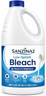 Low-Splash Bleach, 81 fl oz Household Laundry Bleach for Whites, Everyday Washing and Home Cleaning, Easy-Pour Bottle for Laundry Room Use