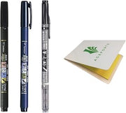 Tombow Fudenosuke Fude Brush Pen 3 Type Set, Hard (GCD-111), Soft (GCD-112), Dual Brush (GCD-121), with Original Sticky Notes