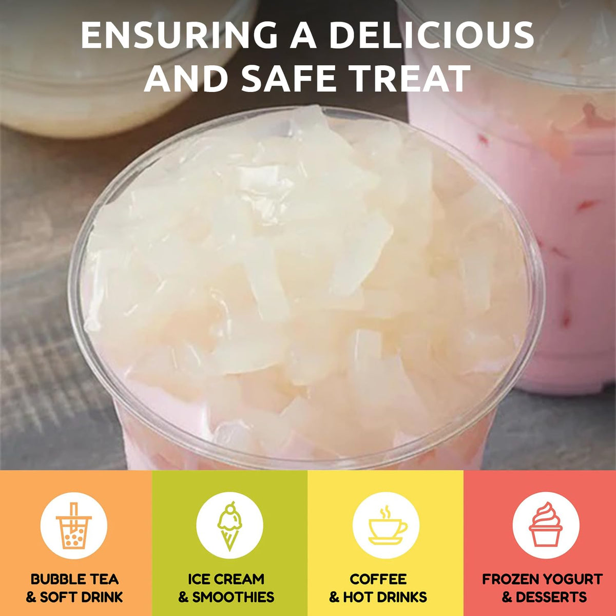 Coconut Jelly Topping nata de coco for Bubble Tea 400 g | Coconut Flavor Jelly | for Boba Tea by Fanale – 400 g (Pack of 1)