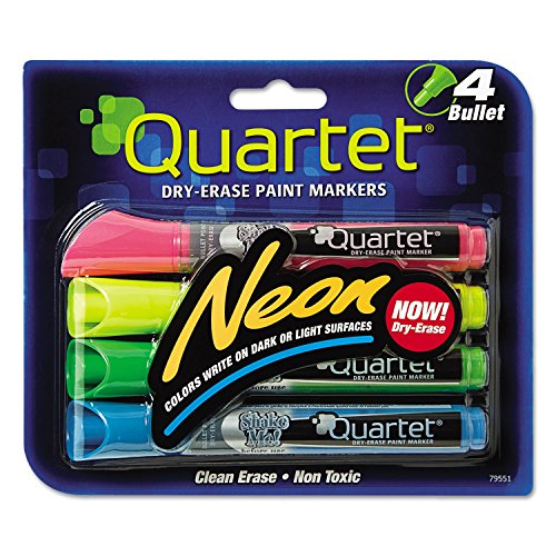 79551 Neon Dry Erase Marker Set by Quartet – 1 Count (Pack of 4), Plastic, Neon Colors, Pack of 4, Model QRT79551