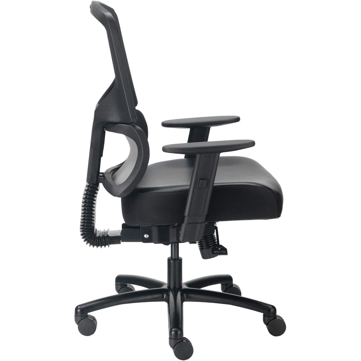 24 Hour Big & Tall Mesh Back Chair w/High Back & Adj. Arms by Global Industrial – 2.33 ft x 2.08 ft x 3.67 ft, Faux Leather, Black, Model 639637V-SRL-17WA