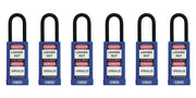74/40 Safety Padlock Blue Keyed Different - Long Body - 6 Pack by ABUS – Body width: 1 37/64" Shackle diameter: 9/32" Shackle clearance: 1/2", Aluminum, Blue, Model 19659