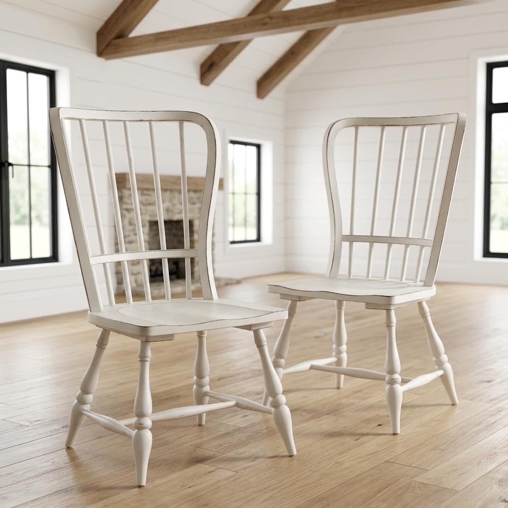 Rubberwood Solid Wood Back Side Chair Set of by Starlight Canyon Home – Rubberwood Solids with White Oak and Birch Veneers, White, Pack of 2