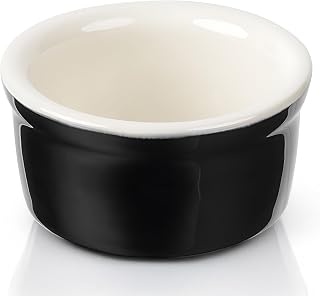 Tuxton China B4X-025 Ramekin, 2-1/2 oz., 3" Diameter x 1-1/2"H, Round, Microwave and Dishwasher Safe, Oven Proof, Fully Vitrified, Ceramic, DuraTux, Two-Tone, Black/Eggshell, Pack of 48