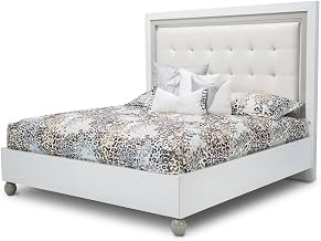 Michael Amini Sky Tower White Eastern King Bed Manufactured Wood Panel Bed with Durable Construction, Elegant Design, and Comfortable Support for Master Bedroom Use