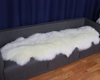 Champlus Genuine Australian Merino Sheepskin Rug, 2.3x6.6 ft Sheep Skin Fur Lambskin Area Rug, Double Pelt, White