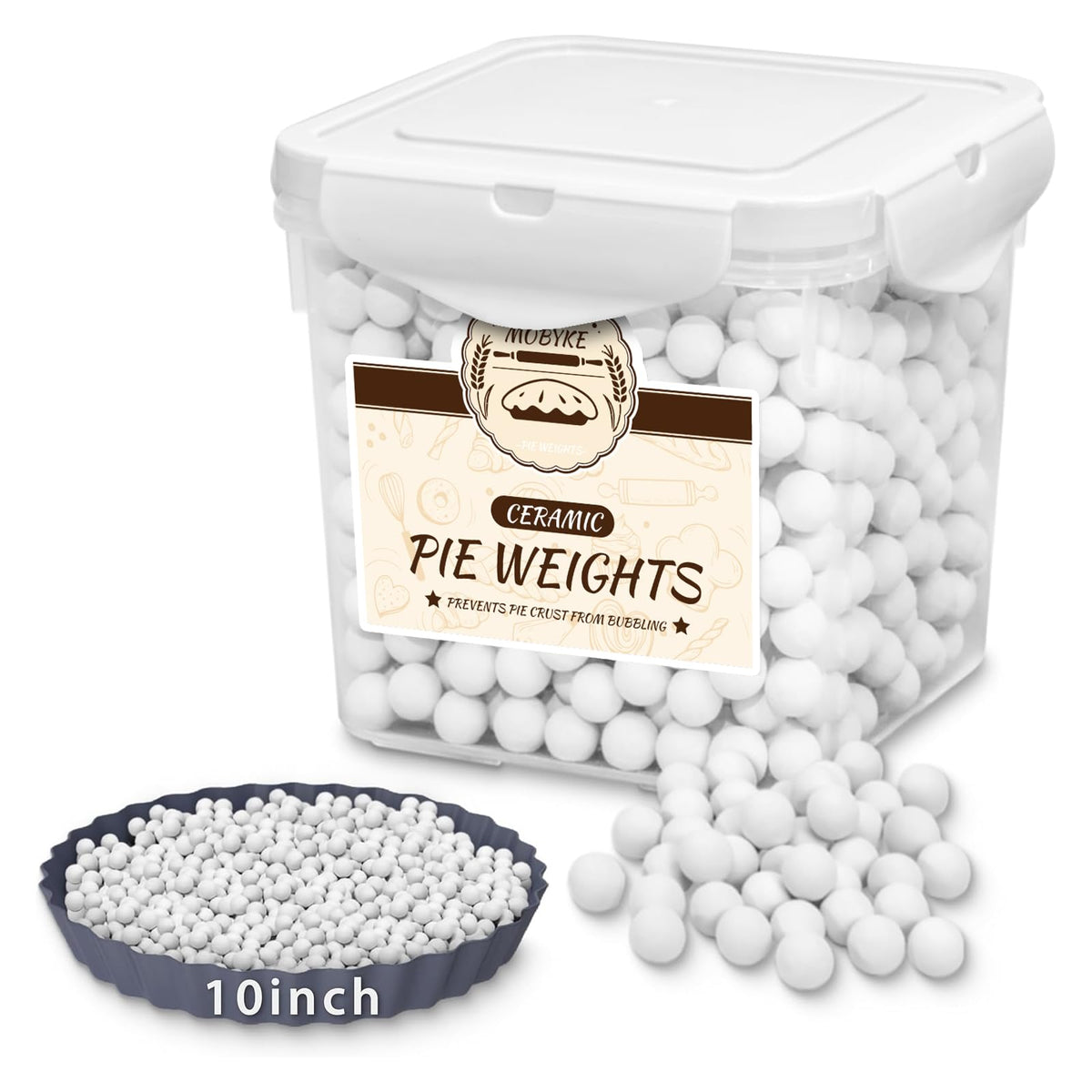 Mobyke Ceramic Pie Weights, 2.2 Pounds, White