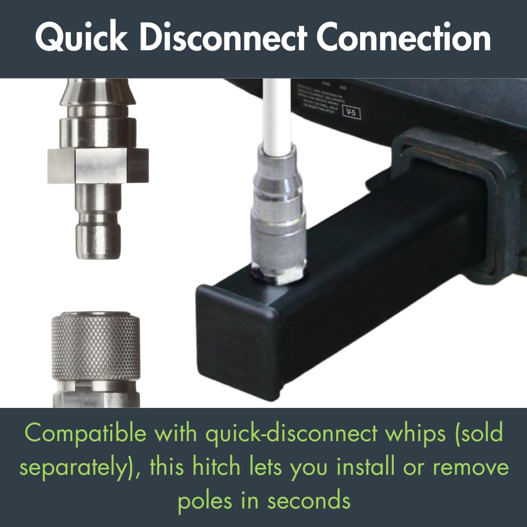 Heavy Duty Quick Disconnect Warning Whip Safety Flag Hitch Mount by Checkers – No Additional Feature, Metal, Black, Model FS7015-QD