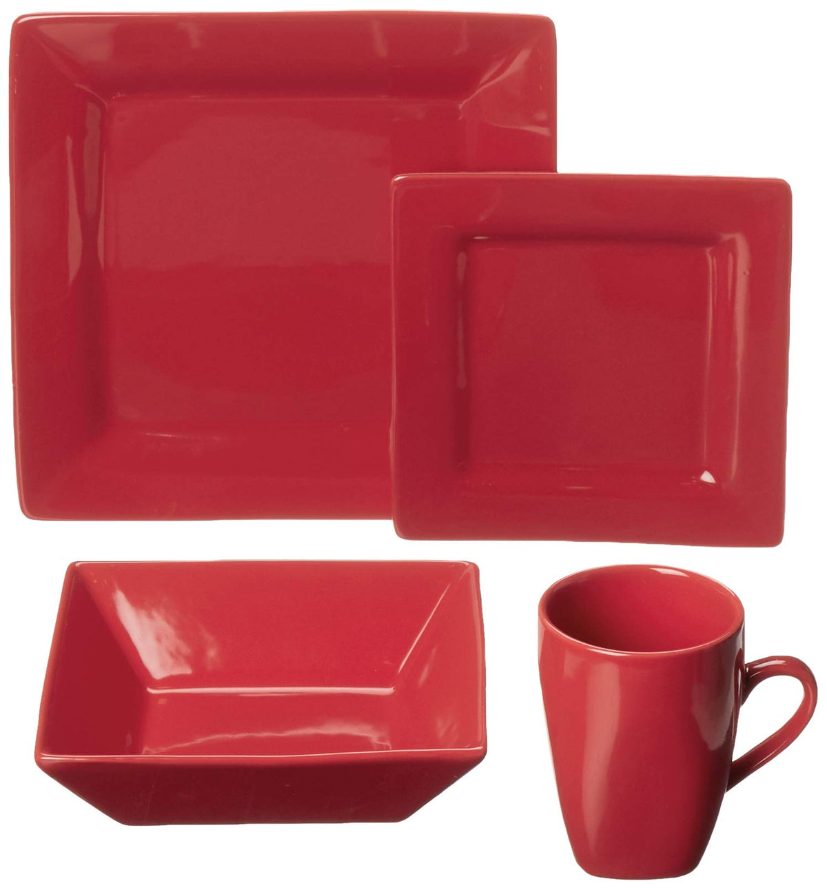 Nova Square 16 pc Dinnerware Set by 10 Strawberry Street – 16 PC, Stoneware, Red, Model NOVA-16SQ-RED