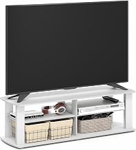 Furinno Nelly TV Stand, 3-Tier Entertainment Center with Open Shelves Storage, TV Console for TV up to 50 Inch, Soft Edges, for Living Room, Bedroom, White