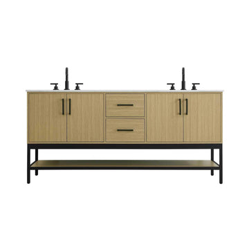 Elegant Kitchen and Bath 72" Double Bathroom Vanity in Honey Brown by Elegant Lighting – 72.00" W x 22.00" H x 20.00" D, Wood, Honey Brown, Model VF60772DMHB