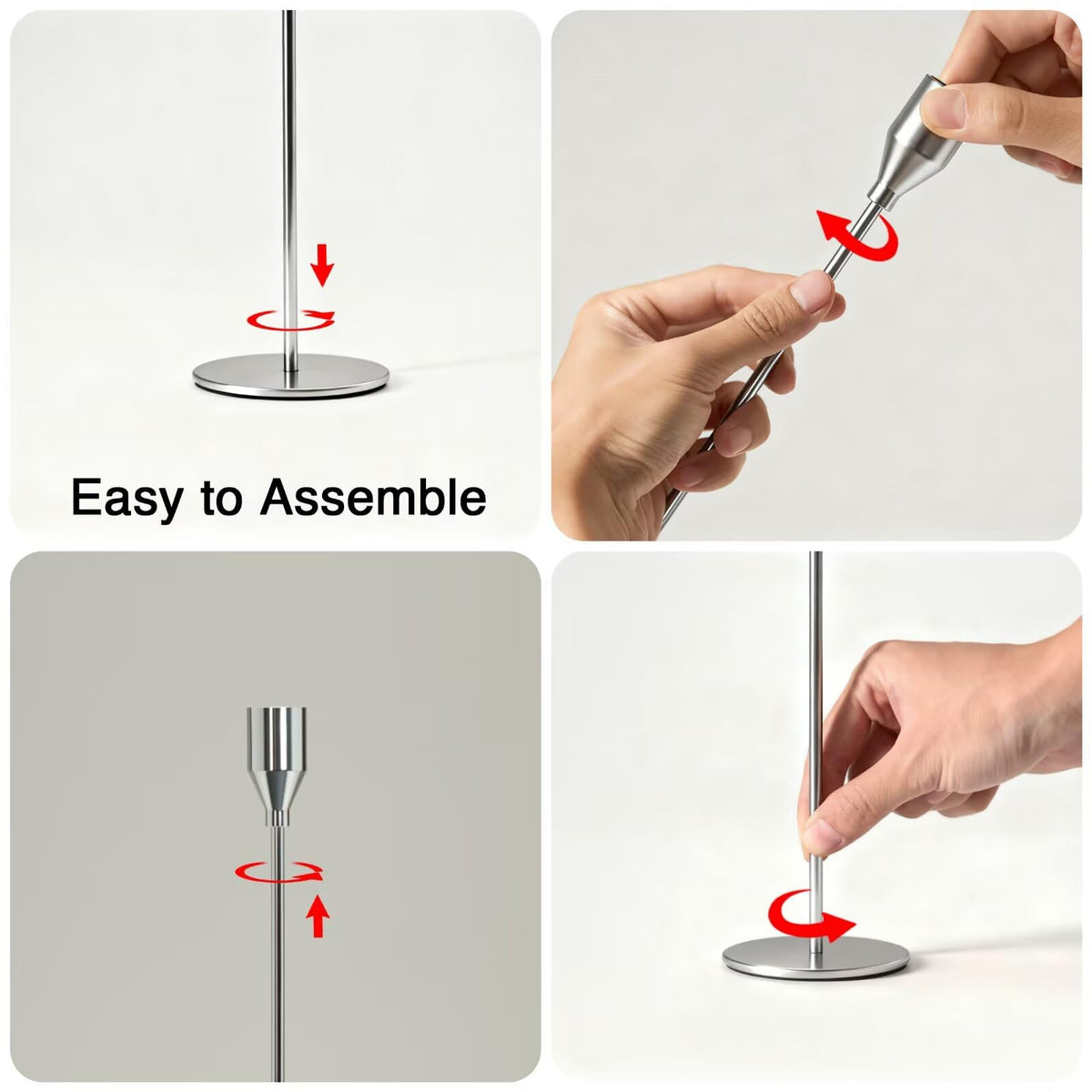 Pickood Taper Candle Holder Set, 9 to 13 Inch Heights, Chrome Silver