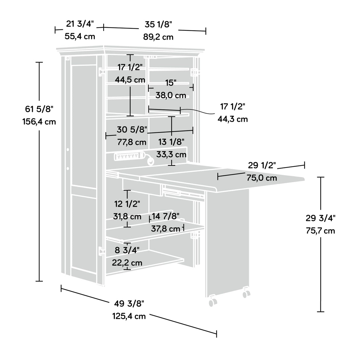 Sauder Pacific Maple / Armoire / L: 35.11" x W: 21.81" x H: 61.58" Sewing Cabinets