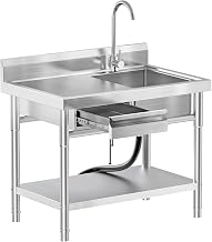 39.4in Stainless Steel Utility Sink with Drawers and Side Storage Board | Freestanding sink equipped with hot & cold water inlet pipes, suitable for kitchens, laundry rooms, indoor and outdoor .