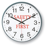 Message Clock - 12" Diameter - Safety First by Infinity/Itc – Plastic, Black, Model 90/00SF-1M1814103
