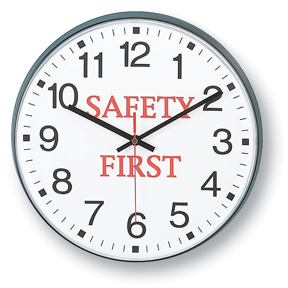 Message Clock - 12" Diameter - Safety First by Infinity/Itc – Plastic, Black, Model 90/00SF-1M1814103