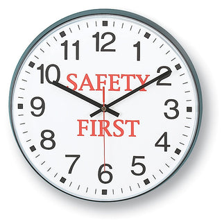 Message Clock - 12" Diameter - Safety First by Infinity/Itc – Plastic, Black, Model 90/00SF-1M1814103