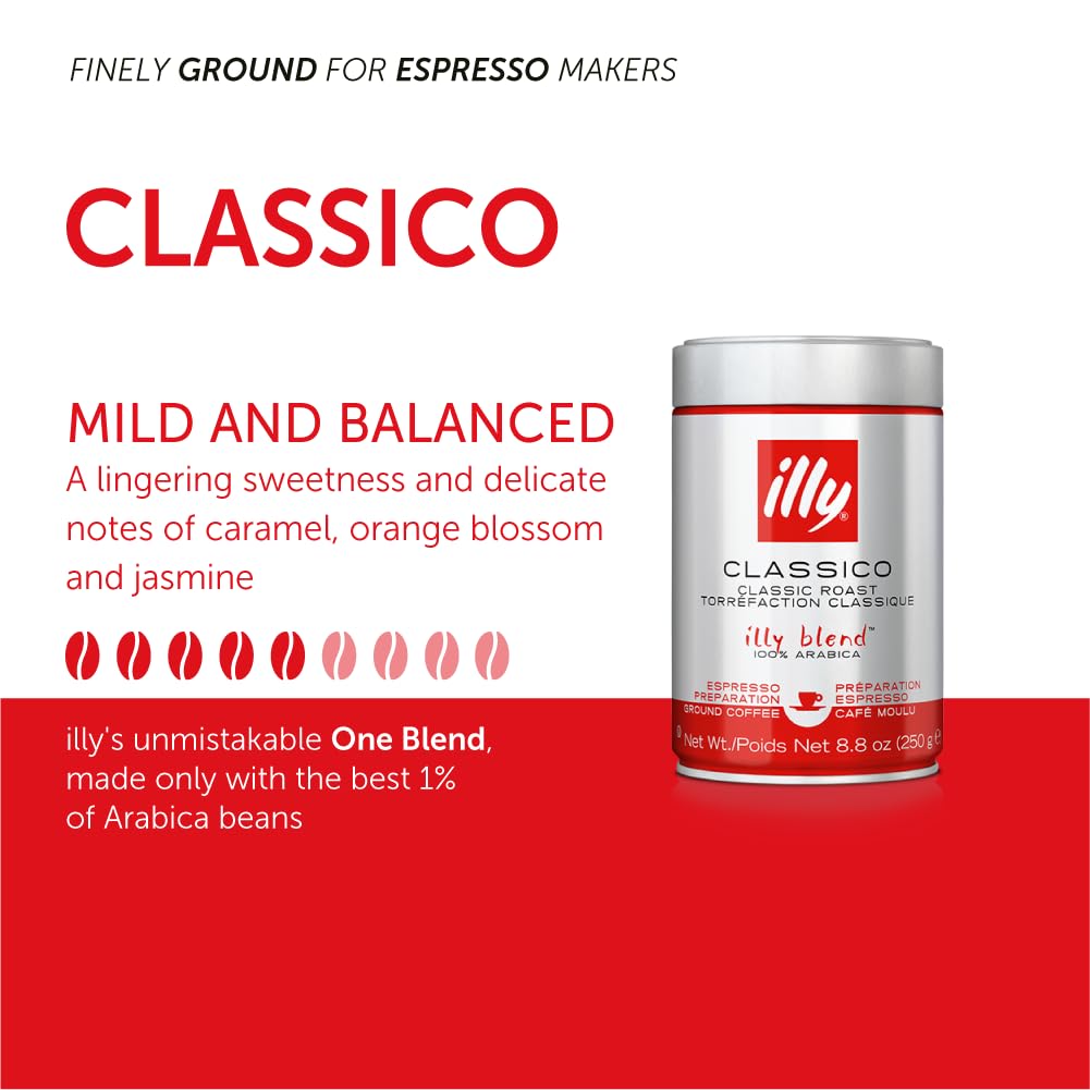 illy Classico Medium Roast / 4.4 Ounce (Pack of 1) / Classico Ground Espresso Medium Roast Ground Coffee