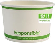 Responsible Products 6 oz Paper Food Containers, Tree-Less™ Compostable Food Containers, Extra Strength, Tree-Free and Made Without PFAS, White (1000 Count) (RP-SB08W-500)