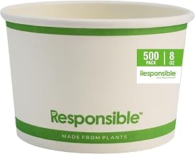 Responsible Products 6 oz Paper Food Containers, Tree-Less™ Compostable Food Containers, Extra Strength, Tree-Free and Made Without PFAS, White (1000 Count) (RP-SB08W-500)