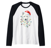 White Wolf Christmas Lights Festive Xmas Arctic Animal Raglan Baseball Tee by White Wolf - Christmas Apparel & Gifts – Black, Model P8AWX24XFJ9