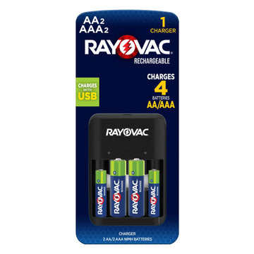 4 Position AA/AAA Charger w/ Batteries by Rayovac – 1 Count, Multicolor, Model PS1344BGEN