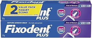 Fixodent Plus Gum Care Denture Adhesive Cream for Fulls and Partials, 2 oz (57g) - Pack of 2