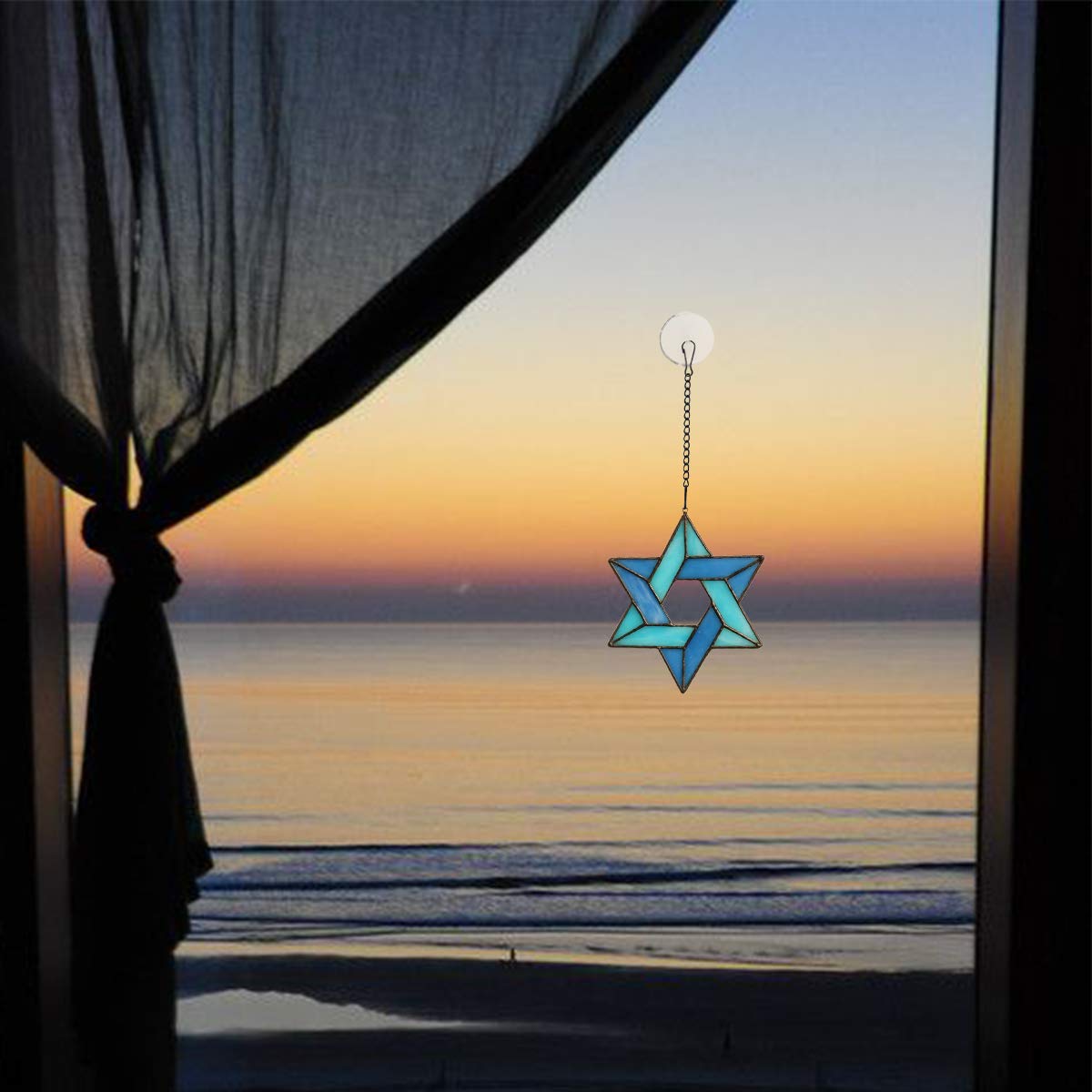 HAOSUM Jewish Star Suncatcher, Stained Glass Window Hanging, 6.9 x 6.7 Inches