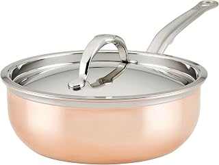 Hestan CopperBond Collection - Copper Saucier Pan with Lid, Induction Cooktop Compatible, 2-Quart