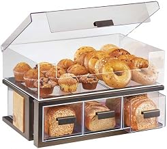 Sierra Collection – Bread Display – 22.5W x 14.75D x 13.75H – Reclaimed Wood, Bronze-Painted Metal, Acrylic